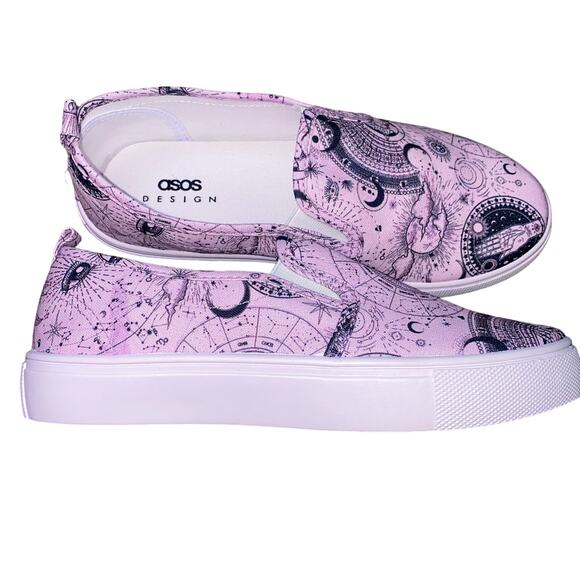 NEW Asos 7 Wide 7W Purple Celestial Star Slip On Shoes Sneakers‎ Chunky Platform - Picture 2 of 3